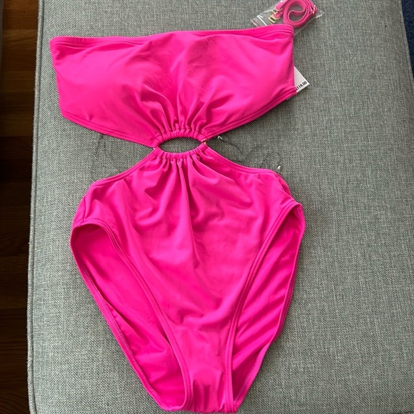 MICHAEL KORS Logo Strapless One Piece Bikini Ultra Pink Size 6 - Picture 5 of 15